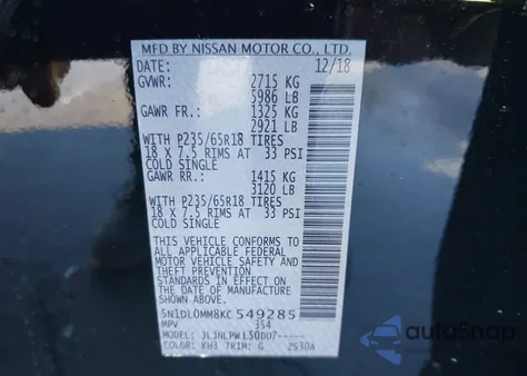 2019 Infiniti Qx60 Pure from USA, damaged, VIN 5N1DL0MM8KC549285